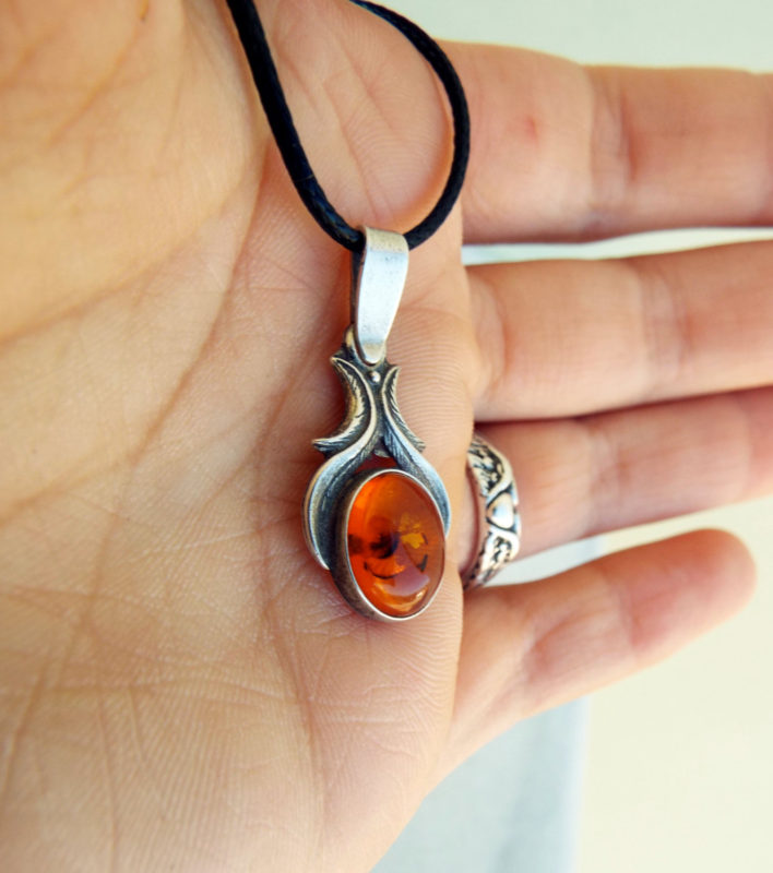 Amber Pendant Silver Gemstone Necklace Sterling 925 Handmade Gothic ...