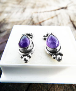 Amethyst Earrings Silver Studs Gemstone Handmade Sterling 925 Purple Gothic Dark Jewelry
