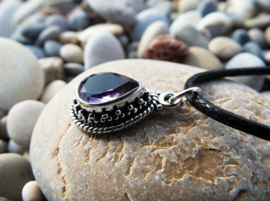 Amethyst Pendant Gemstone Silver Necklace Handmade Protection Sterling 925 Gothic Drop Tear Jewelry Bohemian