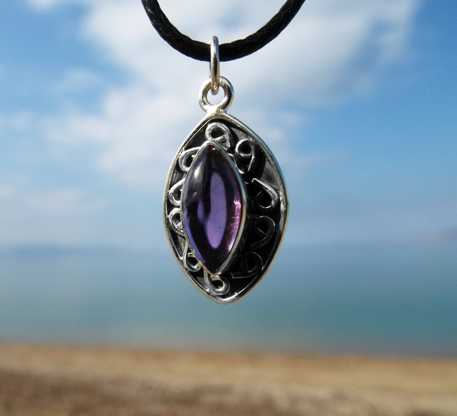 Amethyst Pendant Gemstone Silver Necklace Handmade Protection Sterling ...