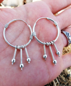 Bali Hoop Earrings Silver Balinese Sterling Dangle Drop 925 Tribal Handmade Jewelry Patterned Traditional