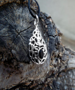 Black Onyx Pendant Silver Necklace Handmade Sterling 925 Antique Vintage Filigree Gothic Dark Jewelry