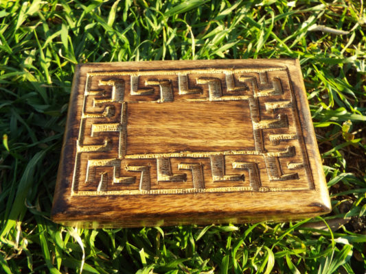 Box Meander Symbol Ancient Greek Wooden Carved Handmade Trinket Jewelry Greek Labyrinth Key Pattern Mango Tree Wood Eco Friendly