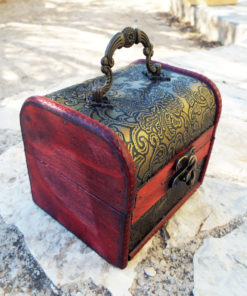 Box Vintage Floral Leaves Handmade Wooden Genuine Leather Treasure Chest Jewelry Trinket Antique Vintage Gothic