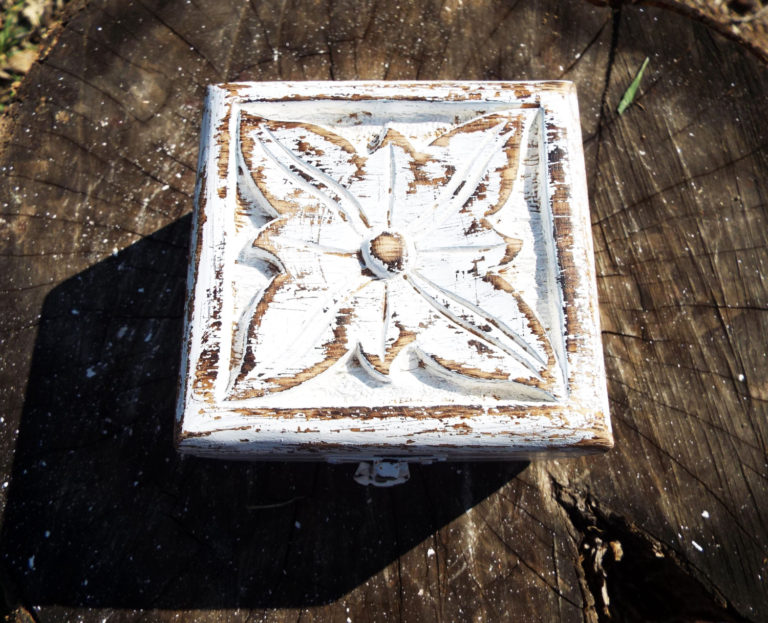 Box Wooden Flower Jewelry Carved Handmade Home Decor Indian Floral Mango Tree Wood Antique Vintage Trinket Treasure Chest Eco Friendly