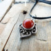 Carnelian Pendant Silver Necklace Sterling 925 Handmade Gemstone Stone Protection Gothic Antique Vintage Jewelry