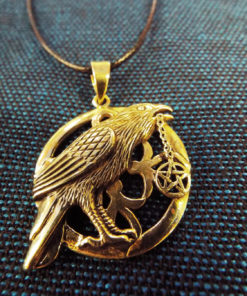 Crow Pendant Pentagram Bronze Handmade Necklace Gothic Dark Magic Protection Jewelry