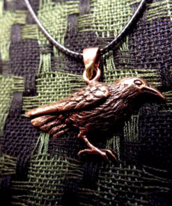 Crow Raven Pendant Bronze Handmade Necklace Gothic Dark Magic Protection Jewelry