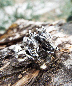 Dragon Earrings Studs Silver Handmade Gothic Dark Serpent Symbol Stainless Steel Jewelry
