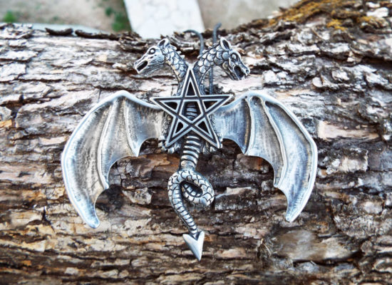 Dragon Pendant Pentagram Necklace Two-Headed Dragon Wings Star Handmade Magic Gothic Wicca Protection Jewelry