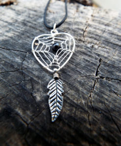 Dreamcatcher Pendant Heart Sterling Silver Handmade Necklace 925 Black Onyx Gemstone Indian Native American Love
