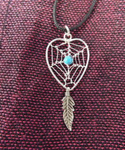 Dreamcatcher Pendant Heart Sterling Silver Handmade Necklace 925 Blue Turquoise Gemstone Indian Native American