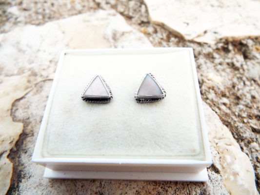 Earrings Silver Studs Fildisi Triangle Gemstone Handmade Sterling 925 Gothic Vintage Antique Jewelry