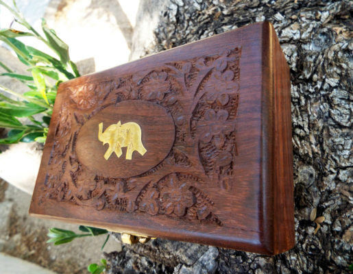 Elephant Box Indian Balinese Hindu Ganesha Floral Handmade Carved Flower Animal Symbol Trinket Jewelry Chest