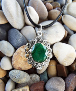 Emerald Pendant Gemstone Silver Necklace Green Handmade Precious Stone Sterling 925 Boho Jewelry