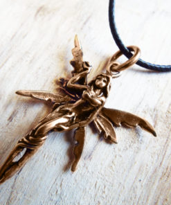 Fairy Pendant Handmade Necklace Faerie Magic Pixie Bronze Gothic Fantasy Dark Wings Fairytale Jewelry
