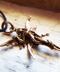 Fairy Pendant Handmade Necklace Faerie Magic Pixie Bronze Gothic Fantasy Dark Wings Fairytale Jewelry