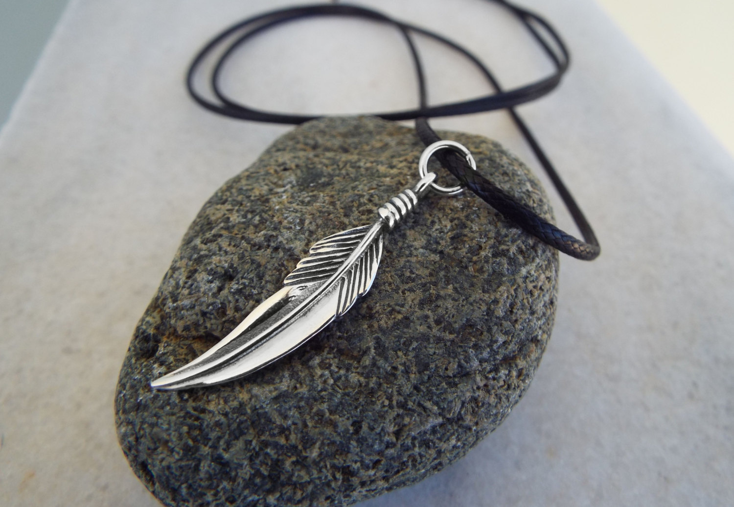Feather Pendant Silver Handmade Necklace Sterling 925 Native
