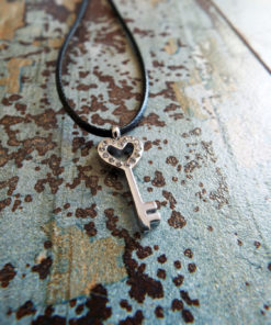 Heart Pendant Key Silver Handmade Necklace Stainless Steel Dark Gothic Jewelry Valentine VIntage Antique