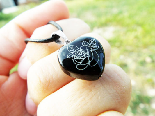 Heart Pendant Rose Flower Silver Black Onyx Gemstone Handmade Sterling 925 Love Necklace Jewelry Valentine