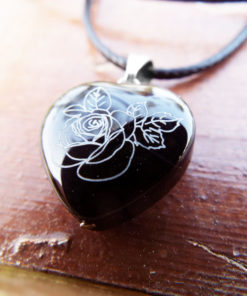 Heart Pendant Rose Flower Silver Black Onyx Gemstone Handmade Sterling 925 Love Necklace Jewelry Valentine
