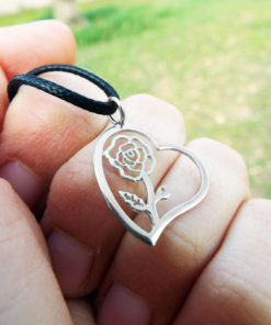 Heart Pendant Rose Flower Silver Handmade Sterling 925 Love Necklace Jewelry Valentine
