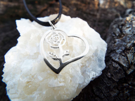 Heart Pendant Rose Flower Silver Handmade Sterling 925 Love Necklace Jewelry Valentine