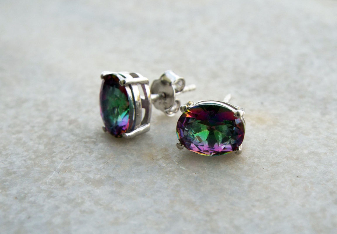 Mystic Topaz Earrings Studs Silver Handmade Gemstone Sterling 925 ...