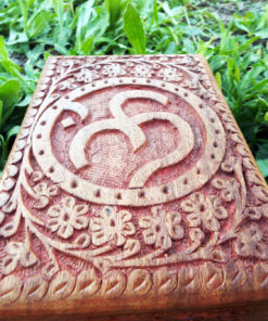 Om Symbol Indian Yoga Meditation Protection Box Handmade Mango Tree Wood Trinket Chest Floral
