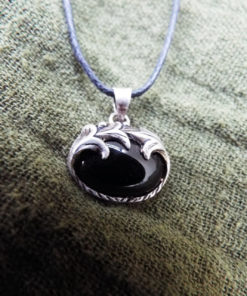 Pendant Gothic Sterling Silver 925 Gemstone Oval Necklace Black Onyx Handmade Vintage Antique Dark
