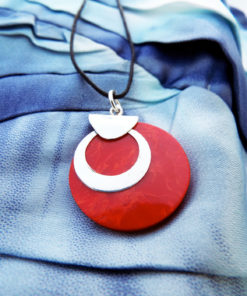 Pendant Red Coral Gemstone Silver Necklace Handmade Sterling 925 Good Fortune Luck