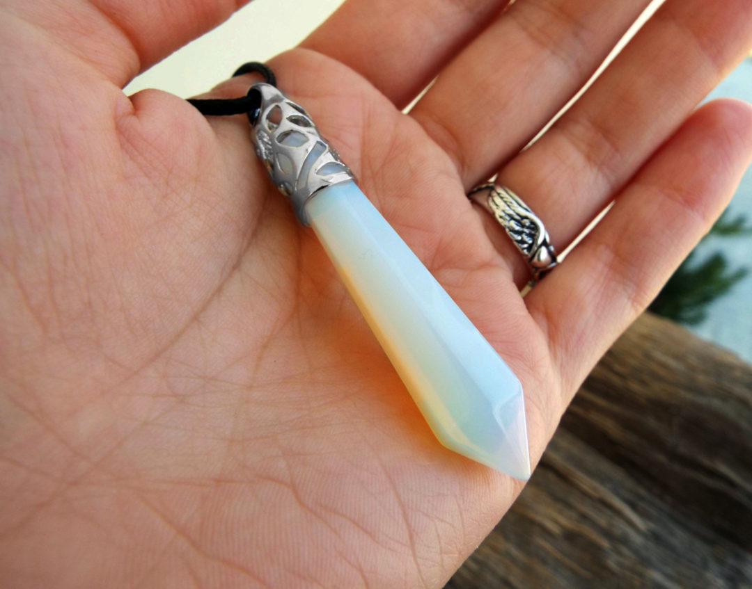 Pendulum Opalite Pendant Gemstone Pointer Silver Necklace Handmade ...