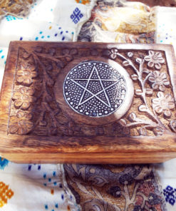 Pentagram Box Star Wiccan Magic Witch Handmade Ritual Mango Tree Wood Eco Friendly Floral Carved Gothic Dark Jewelry Box Chest Trinket