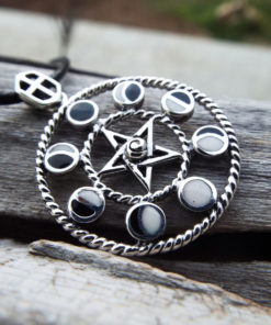 Pentagram Pendant Silver Moon Handmade Necklace Star Witch Wicca Moon Phases Protection Celtic Sterling 925 Gothic Dark Jewelry Symbol