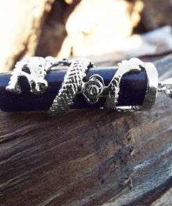 Sandstone Dragon Pendant Gemstone Pendulum Silver Necklace Cylinder Handmade Gothic Magic Dark Wicca Jewelry