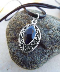 Sapphire Pendant Blue Silver Handmade Necklace Sterling 925 Jewelry Antique Vintage Gothic Dark Boho