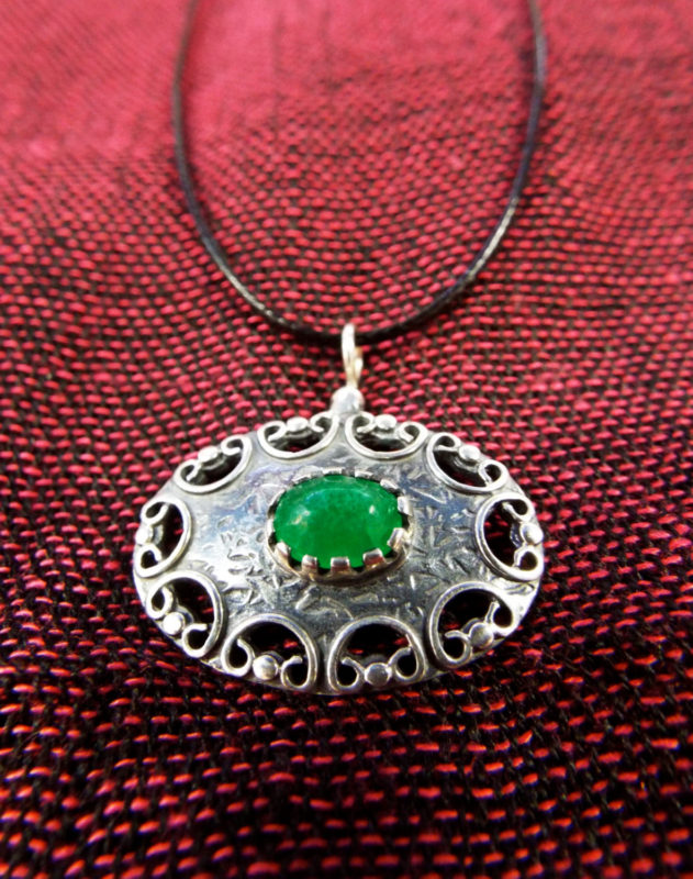 Silver Pendant Jade Gemstone Sterling 925 Handmade Antique Vintage Gothic Necklace Jewelry