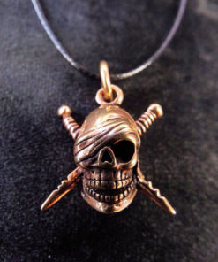 Skull Pendant Bronze Pirate Gothic Dark Necklace Jewelry Death Dagger Sword Corpse