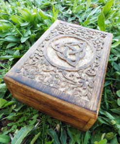 Triquetra Celtic Box Symbol Handmade Wooden Mango Tree Eco Friendly Indian Balinese Floral Trinket