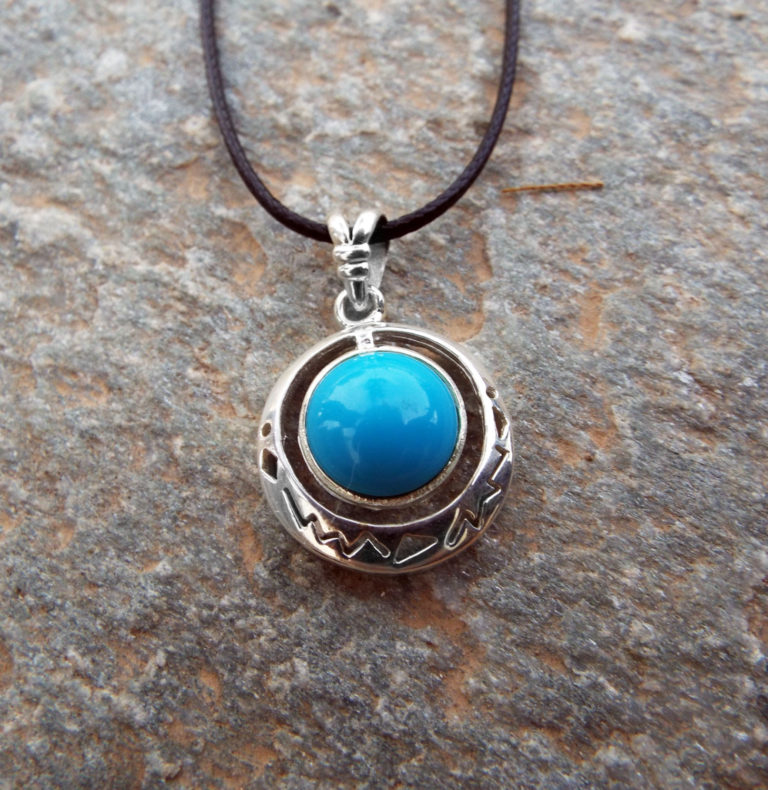 Turquoise Pendant Silver Sterling Handmade 925 Gemstone Bohemian Antique Vintage Jewelry
