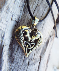 Unicorn Pendant Bronze Horse Triquetra Handmade Necklace Jewelry Fairytale Magic Spell Wish