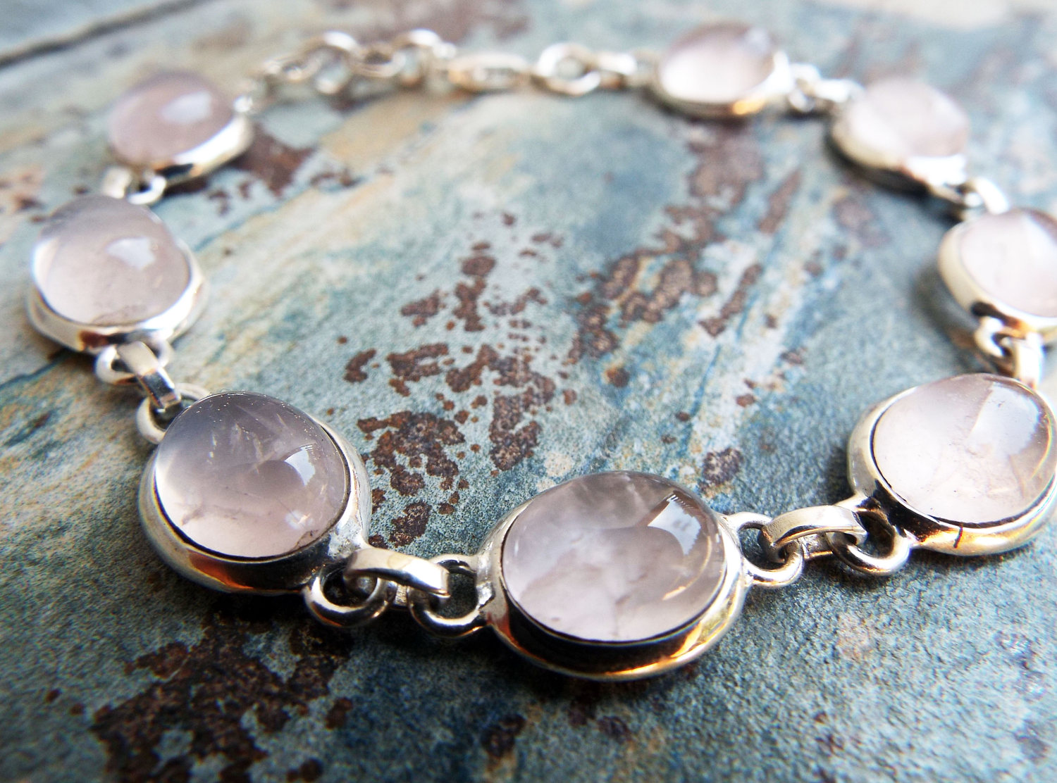 rose quartz silver bracelet
