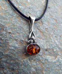 Amber Pendant Silver Gemstone Necklace Sterling 925 Handmade Gothic Antique Vintage Jewelry Protection