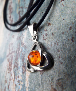 Amber Pendant Triquetra Silver Handmade Necklace Sterling 925 Symbol Jewelry
