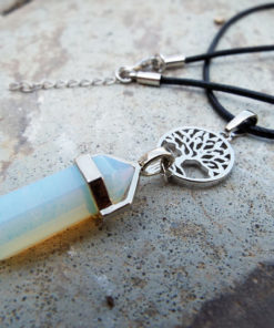 Pendulum Opalite Pendant Tree of Life Gemstone Pointer Silver Necklace Handmade Jewelry