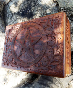 Pentagram Box Star Wiccan Magic Witch Gothic Handmade Mango Tree Wood Carved Floral Eco Friendly Ritual Dark Trinket Chest