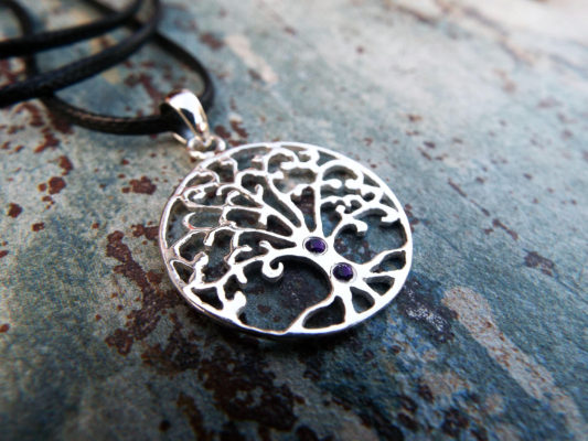 Tree of Life Pendant Silver Amethyst Handmade Necklace Sterling 925 Jewelry Symbol