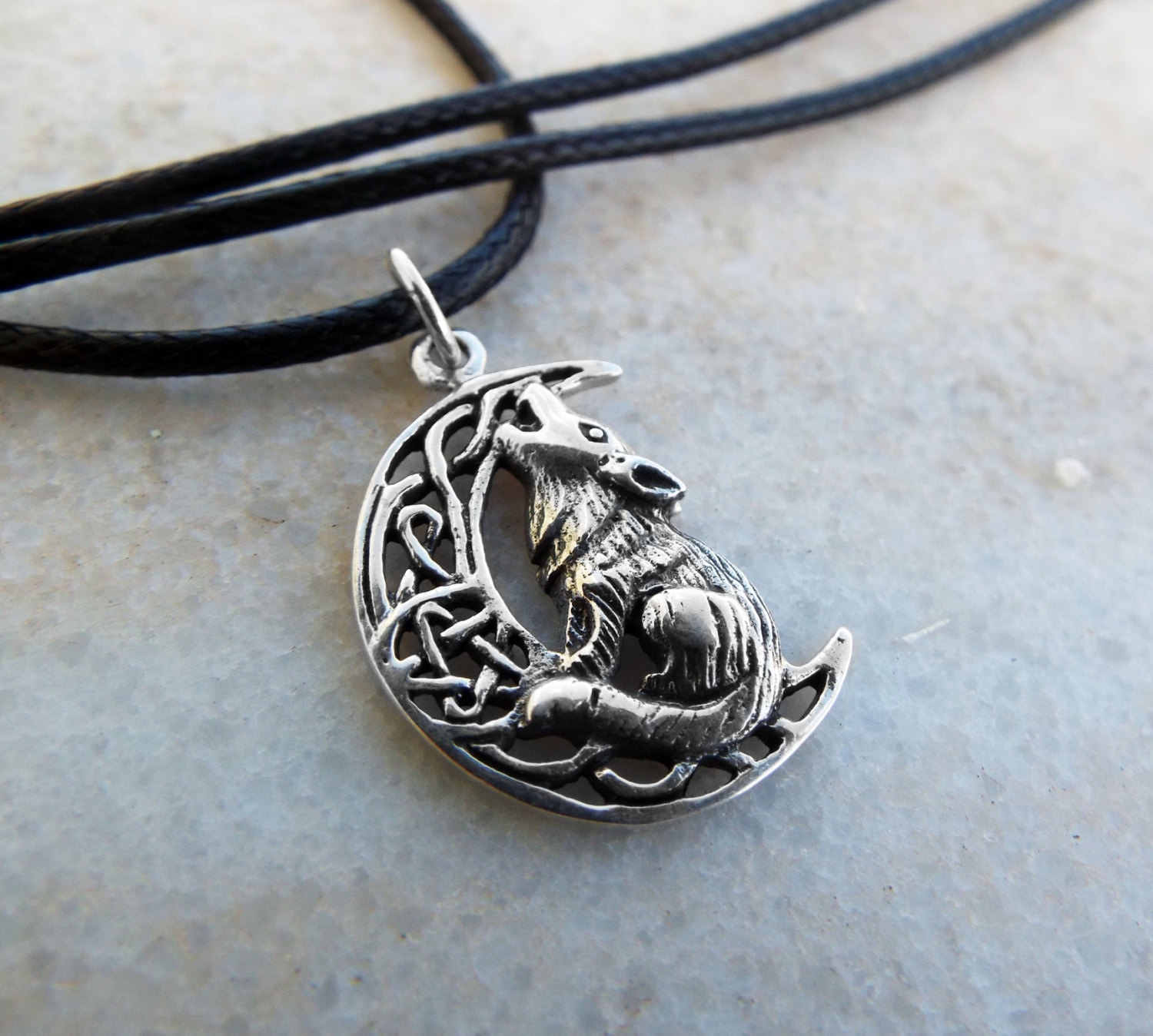 Wolf Pendant Moon Pentagram Silver Handmade Necklace Sterling 925 ...
