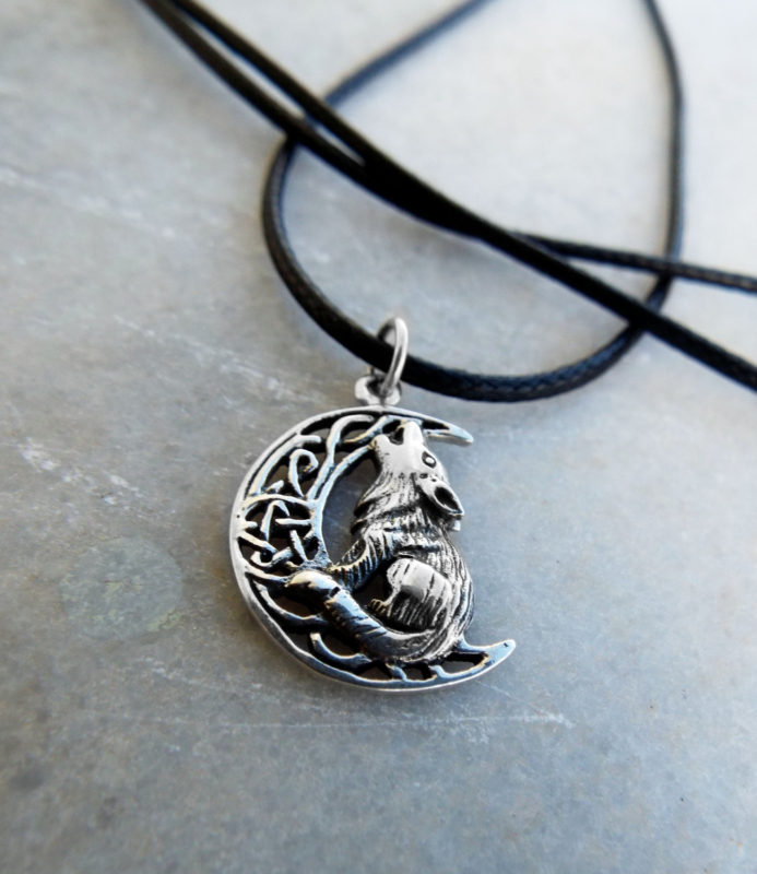 Wolf Pendant Moon Pentagram Silver Handmade Necklace Sterling 925 Gothic Dark Magic Celtic Wiccan Jewelry