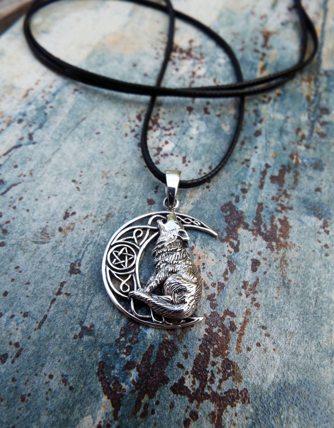 Wolf Pendant Silver Necklace Handmade Pentagram Sterling 925 Bronze ...